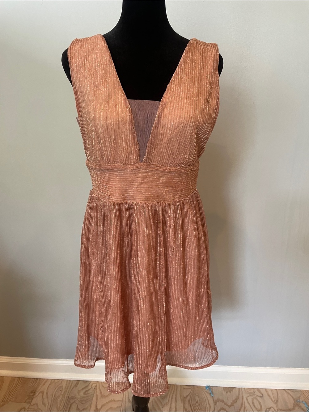 Sleeveless Blush Peach V-Neck A-Line Dress